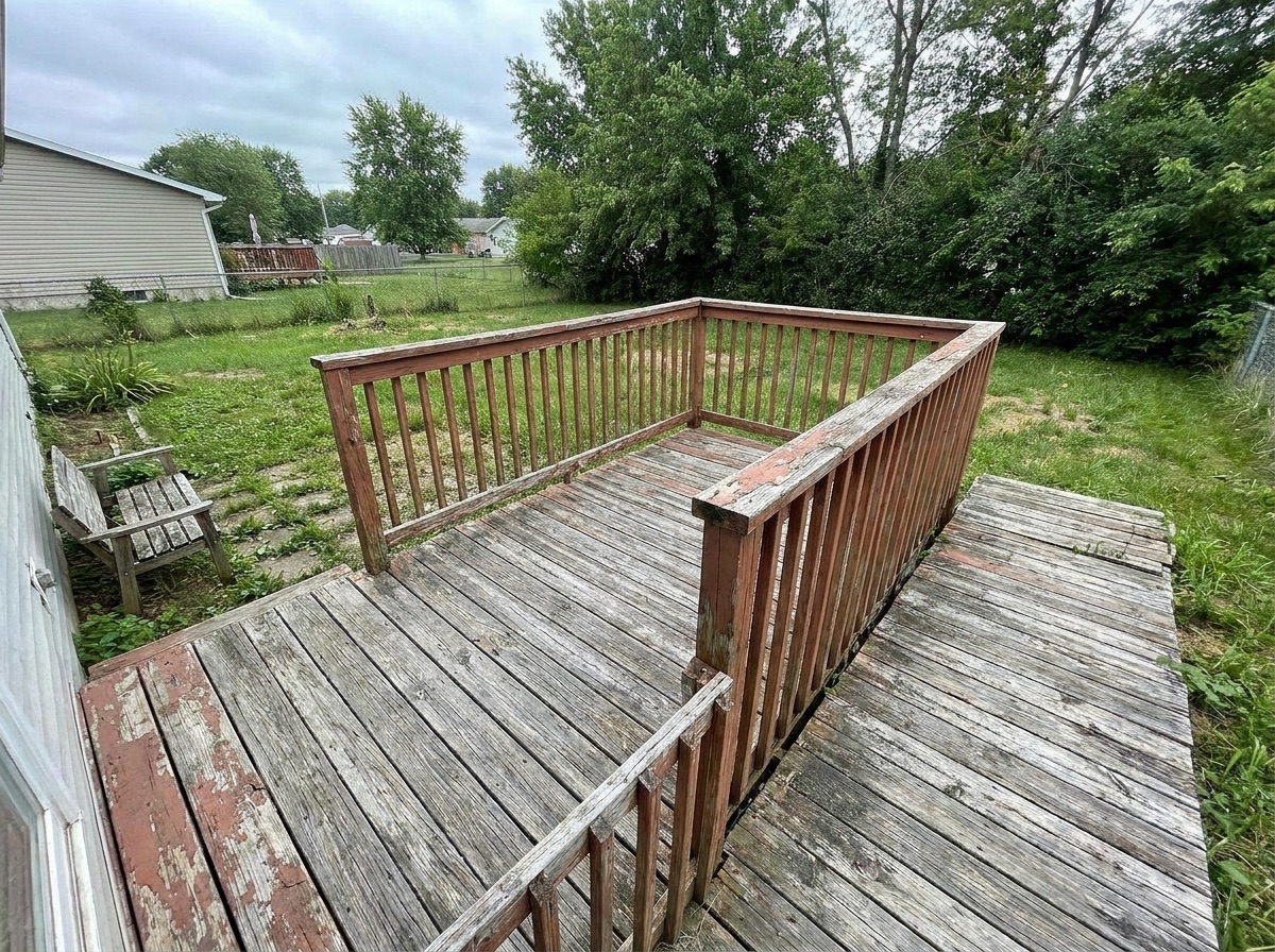 Weathered wood deck before rebuild